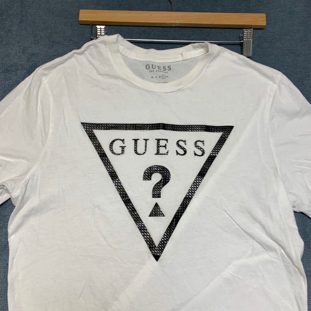Guess T Shirt Mens Large White Graphic Spell Out Logo Crew Neck Short Sleeve - Picture 6 of 16
